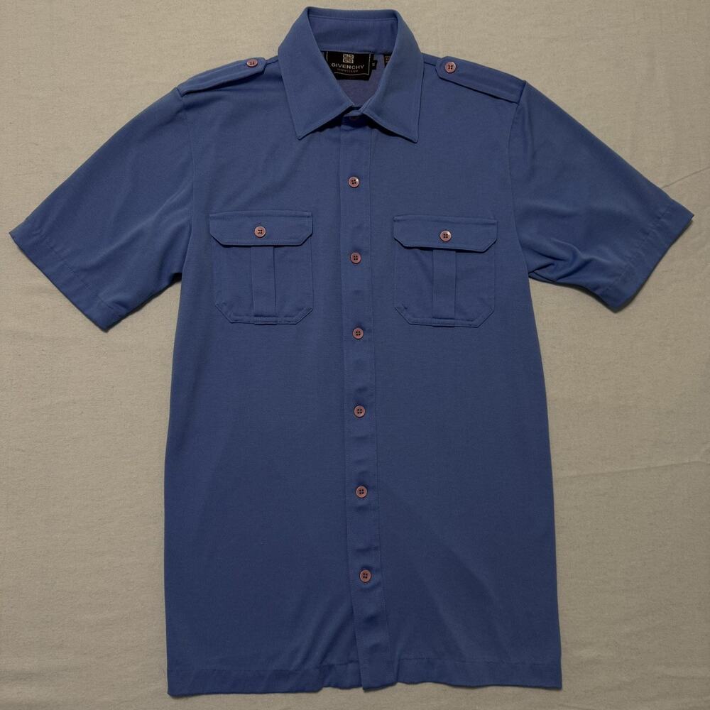 Vintage Givenchy Monsieur Utility Shirt Size S Blue Short Sleeve Epaulet